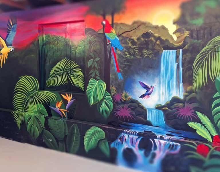 jungle waterfall mural